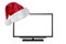 a flat television with a Santa Claus hat for Christmas on the white backgrounds