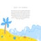 Flat  template with starfish, seashells, waves, beach, palm and text