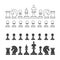Flat and Thin Line Chess Pieces Set. Vector