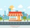 Flat tiny friendly shop small business city web concept vector