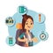 Flat tourist character with tourism accessories. Travel infographic icons