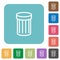 Flat trash icons on rounded square backgrounds