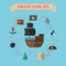 Flat treasure island icons collection vector.