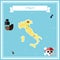 Flat treasure map of Italy.