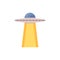 Flat UFO icon with alien abduction style yellow light beam, flying saucer