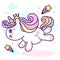 Flat unicorn fairy cartoon Pony Child jump in air with star and cloud