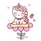 Flat unicorn fairy cartoon Pony Child vector and bee with pastel flower