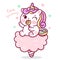 Flat unicorn fairy cartoon Pony Child vector on Cotton candy Kawaii food sweet dessert: Series Fairytale animals