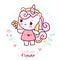 Flat unicorn fairy cartoon Pony Child vector with flower Kawaii style: Series Fairytale animals Girly doodles.