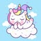 Flat unicorn fairy cartoon Pony Child vector magic sleep sweet dream with candy cloud