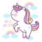 Flat unicorn fairy cartoon Pony Child vector with pastel rainbow and cloud