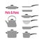 Flat utensil illustrations set. Pots, pans, kettle