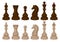 Flat vecror set of chess pieces. Brown and beige wooden figures. Strategic board game