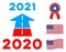 Flat Vector 2021 Future Road Icon in American Democratic Colors with Stars