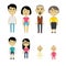 Flat Vector Asian Family Members. Parents, Grandparents, Children and Baby