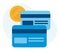 Flat vector blue yellow icon of credit card.