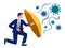 Flat vector businessman holding an umbrella protecting him from virus - coronavirus pandemic, safety measures, protection