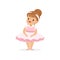 Flat vector of cheerful little girl in pink ballerina dress. Child interested in becoming professional theater dancer in