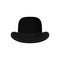 Flat vector of classic black bowler or derby hat. Traditional British headdress for men. Fashionable male accessory