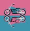 Flat vector classic motorcycle on color background colorful