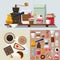 Flat vector confectionery dessert candy shop sweet product icons