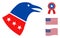 Flat Vector Crow Head Icon in American Democratic Colors with Stars