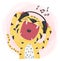 Flat vector cute tiger open wild mouth listening to music and singing