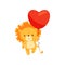 Flat vector design of lovely lion with red heart-shaped balloon. Wild animal. Love theme