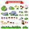 Flat vector flora collection: stone, flower, mushroom, grass