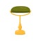 Flat vector icon of banker`s lamp. Office decor element. Electric desk lamp with yellow brass stand and green glass