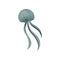 Flat vector icon of blue swimming jellyfish. Aquatic animal with long tentacles. Underwater creature. Sea and ocean life