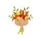Flat vector icon of bouquet made of lemon, green twigs, hot and bell pepper. Original present. Vegetable composition