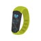 Flat vector icon of bright green fitness bracelet showing time and date. Smart watch with heart rate monitor. Modern
