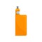 Flat vector icon of bright orange vape. Electronic cigarette. Vaporizer with transparent glass tank for liquid