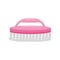 Flat vector icon of bright pink plastic nail brush. Cleaning hand tool for manicure and pedicure. Beauty theme