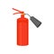 Flat vector icon of bright red fire extinguisher. Flame prevention tool. Illustration for poster or banner about safety