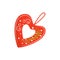 Flat vector icon of bright red licitar heart. Traditional authentic Croatian souvenir. Decorative element for Christmas