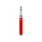 Flat vector icon of bright red vape or electronic cigarette. Vaporizer with glass tank. Modern device for vaping