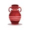 Flat vector icon of brown ancient Greek or Roman amphora. Tall ceramic jug with stripes, two handles and narrow neck