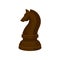 Flat vector icon of brown chess piece - knight horse . Small wooden figurine of board game