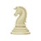 Flat vector icon of chess piece - knight horse in beige color. Wooden figurine of board game