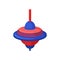 Flat vector icon of classic humming top. Plastic blue-red whirligig. Children spinning toy