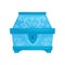 Flat vector icon of closed bright blue chest with ornaments. Small casket for jewelry. Storage box