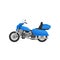 Flat vector icon of cool blue motorcycle. Two-wheeled motor vehicle. Biker chopper. Vintage motorbike