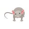 Flat vector icon of cute mouse, front view. Small rodent with gray coat, big pink ears and long tail