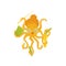 Flat vector icon of cute octopus teacher in glasses. Marine animal with various items in tentacles. Funny job