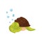 Flat vector icon of cute sleeping turtle. Marine animal. Green tortoise with brown shell. Element for children book or