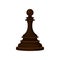 Flat vector icon of dark brown chess piece - pawn. Small wooden figure of strategic board game