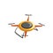 Flat vector icon of electric quadrocopter. Radio controlled drone with four rotor blades. Unmanned aerial device. Modern