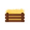 Flat vector icon of empty chicken nest. Yellow hay in brown wooden box, colorful vector design